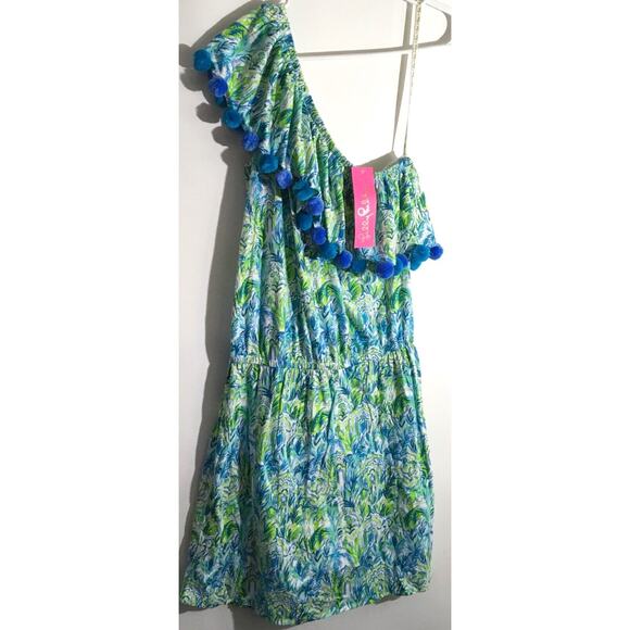 Lilly Pulitzer Pants - Lilly Pulitzer Idara Women's Size Small Resort One Shoulder Pom Pom Romper